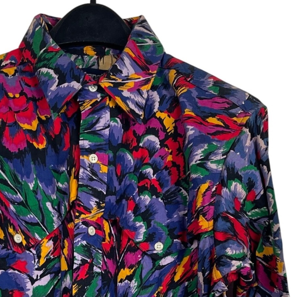 VTG Wrangler Mens M 16.5-35 Cotton Western Cowboy Button Up Floral Feather
